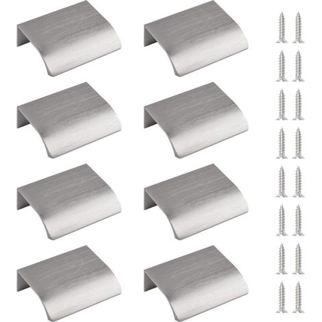 Poignée de tiroir cachée en aluminium – Lot de 8 – Finition nickel brossé – Installation invisible – 50mm pour armoires et tiroirs (1/4)