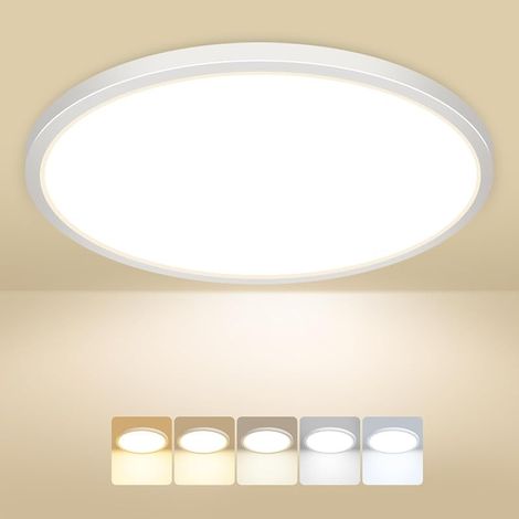 Plafonnier LED Rond, 5 Couleurs Lampe Plafond, 3000/3500/4000/5000/6500K 24W, Ultra Fin Etanche Plafonnier Salle de Bain, pour Salle de bain, Cuisine, Balcon, Chambre, Couloir, Garage, 301.6cm (1/5)