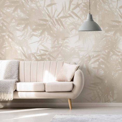 Papier peint panoramique Ombres bambous, Beige 150 x 250cm (1/5)