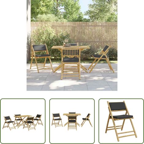 Bambusmöbel - 5-tlg. Bistro-Set Klappbar mit Dunkelgrauen Kissen Bambus (1/5)