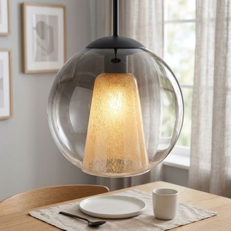 Suspension lampe suspendue salle à manger lumière cristal fumée boule de verre noir E27 (1/5)