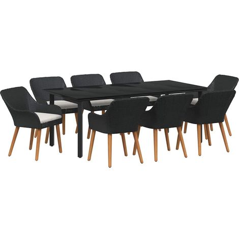 Maison Exclusive - Set da Pranzo per Giardino con cuscino 9 pcs Nero polyrattan