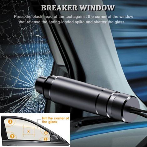Marteau brise-vitre auto 2 en 1 - Outil de sécurité urgence avec coupe-ceinture - Kit d'évacuation pour voiture Noir (1/4)