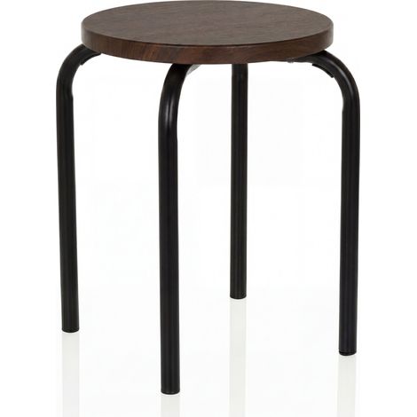 Tabouret empilable / tabouret Alranda Métal / MDF noir / noyer hjh LIVING (1/5)