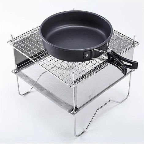 Nouveau réchaud de camping pliable en acier inoxydable avec barbecue, feu de camp et poêle à bois portable. (1/5)