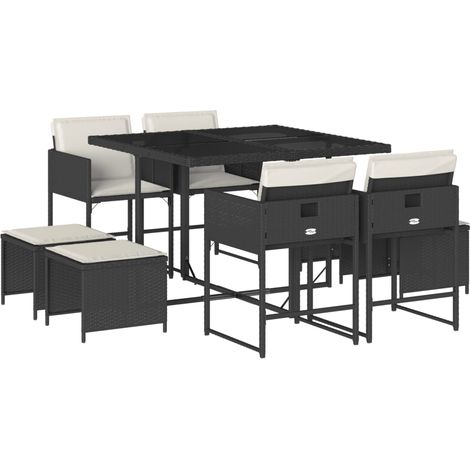 vidaXL Set da Pranzo da Giardino 9 pz con Cuscini Nero in (1/5)