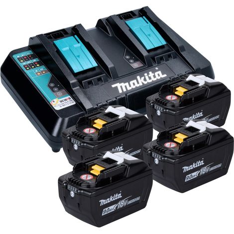 Kit Makita Power Source de 18 V con 4 baterías BL 1890 de 9,0 Ah + cargador rápido doble DC 18 RD (1/5)