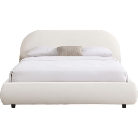 Homifab – Lit adulte 180x200 cm avec sommier à lattes – Tête de lit matelassée en velours beige – Structure bois massif et MDF (1/5)