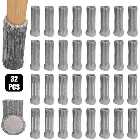 32Pcs Chaussettes de Chaise Mobilier en Feutre pour Pieds de Chaise,Table mobilier Couvre Meuble Chaise Pieds Couvertures Casquettes Pieds Tampons Plancher Protège,Évitez Les Rayures et Le Bruit(Gris) (1/5)