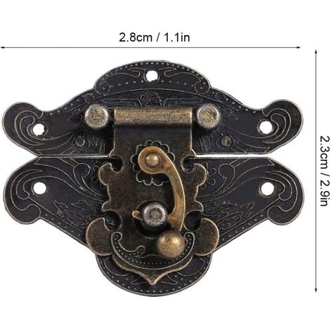 Loquet de style vintage, fermeture à moraillon antique en relief avec vis pour armoires décoratives, placards, penderies, boîtes à bijoux, coffrets cadeaux, valises ou meubles, couleur bronze (XXS, lo