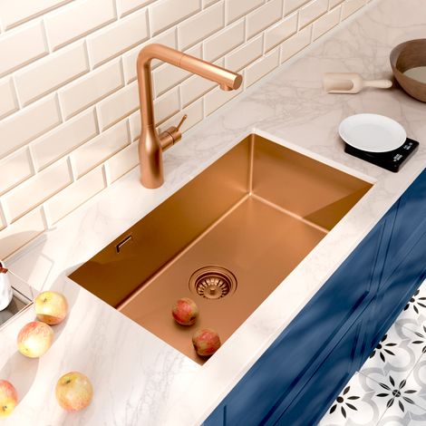 Ceramia Timeless Unterbauspüle Edelstahl 304, 1 Becken, 68x45x21 cm, Kupfer PVD gebürstet