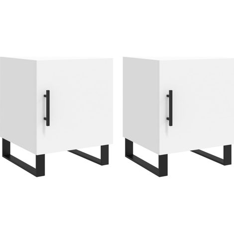 Set 2 comodini con vano con anta 40 x 40 x 50 cm pannelli compositi bianchi e ferro DEC034959