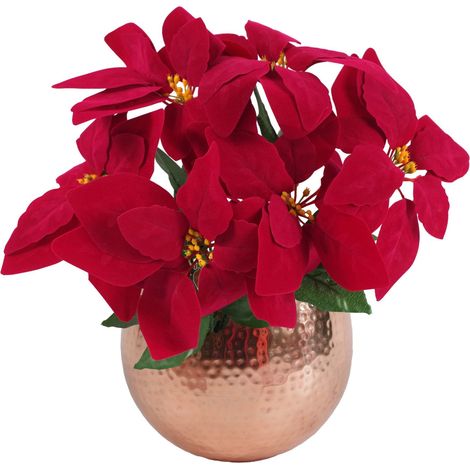 Artificial Christmas Red Poinsettia 40cm Copper Curved Planter (1/5)