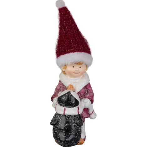 Dekoration MagicHome Weihnachten, Junge mit Pinguin, 6,3x9,3x22,5 cm (1/3)