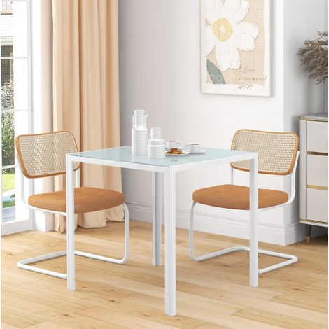 Esstisch Glas Weiß 75x75x75 cm, quadratischer Küchentisch mit Metallrahmen für 4 Personen (1/5)