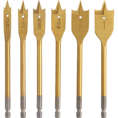 Juego de 6 brocas de pala planas de 3/8" a 1", brocas para sierra de corona, con revestimiento de titanio, de acero al carbono, para carpintería