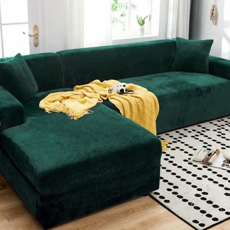 Housse de canapé extensible 2 places velours anti-tâche 145–185 cm – Vert foncé (1/4)