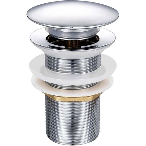SJQKA Pop-up Basin Drain Without Overflow, Push Open Valve Drain for Brass Basin, Chrome G 1-1/4" (1/5)