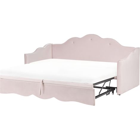 Cama nido tapizada de terciopelo 90/180 x 200 cm con somier de listones rosa pastel Lorette (1/5)