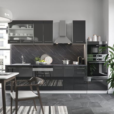 Cucina componibile Fame-Line, Antracite, 300 cm con armadio alto, senza piano di lavoro, Vicco (1/5)