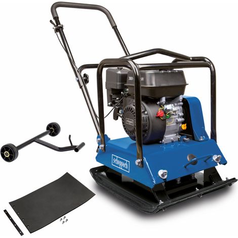 Scheppach Plaque vibrante thermique HP2200S – Compacteur 6,5 CV – Pression de compactage 25 kN – Profondeur 35 cm – Vitesse 25 m/min – Tapis caoutchouc et dispositif de déplacement (1/5)