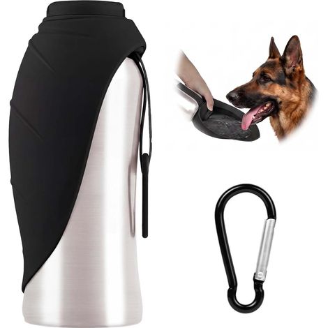Botella de agua para perros, botella de agua de acero inoxidable con aislamiento de 700 ml, cuenco de agua portátil con mosquetón para perros y gatos al aire libre - interior, exterior, playa, romenad (1/5)