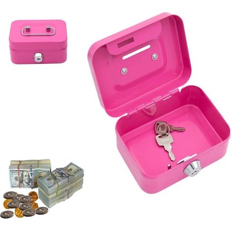 Dailygoods, caja fuerte pequeña, caja fuerte metálica, cartera, caja registradora con 2 llaves, 11,5 x 8,5 x 5,8 cm (rosa) (1/5)