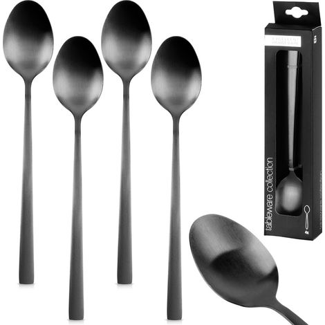 Cucharas largas de acero negro para cócteles, juego de 4 (1/5)