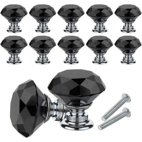 Tiradores de cristal para muebles, 10 tiradores de cristal con forma de diamante, 30 mm, para puertas, cajones y armarios, con tornillos, ideales para el hogar, la oficina, cómodas, cocinas y más (neg (1/4)