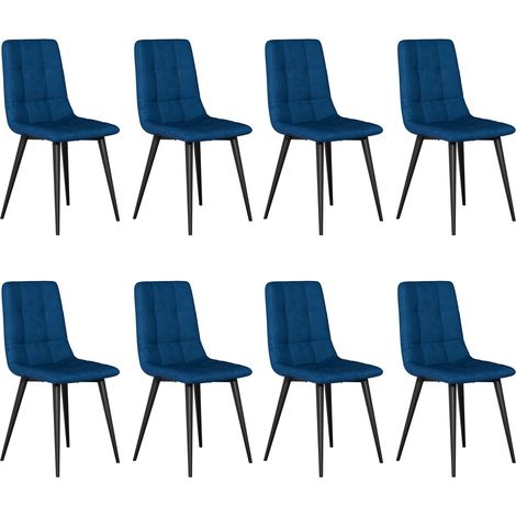 Velvet Dining Chairs Set of 8 Modern Upholstered kitchen Chairs Dining Room Chair Max.180kg Metal Legs Padded Seat Backrest for Living Room Bedroom Blue
