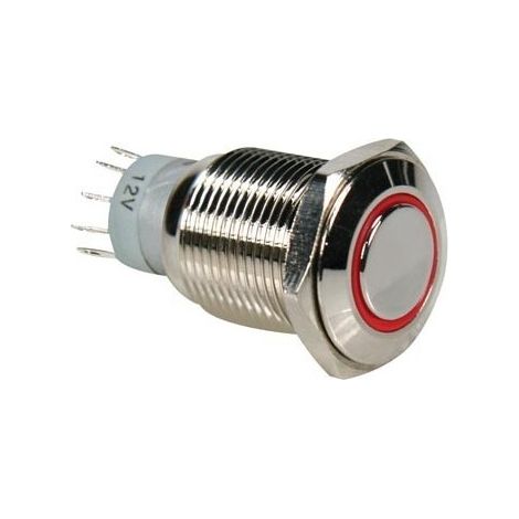 Bouton-poussoir métallique rond spdt 1no 1nc - anneau rouge