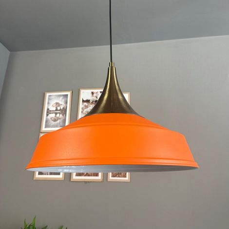 Suspension Industrielle en Métal Orange Peint à la Main – Lustre Vintage E27 Ø41 cm pour Salon, Chambre ou Salle à Manger (1/5)