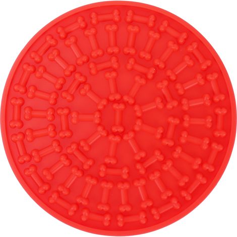 Tapis de repas pour chien en silicone rouge, antidérapant avec ventouses, idéal pour l'alimentation, le bain et le toilettage des animaux.