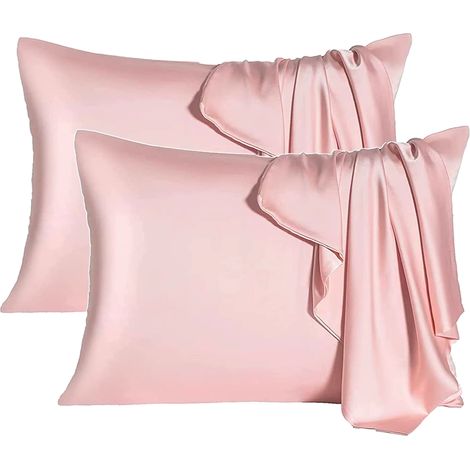 Taie d'oreiller en imitation soie douce, respirante et lisse des deux côtés, lot de 2, idéale comme cadeau (1/5)