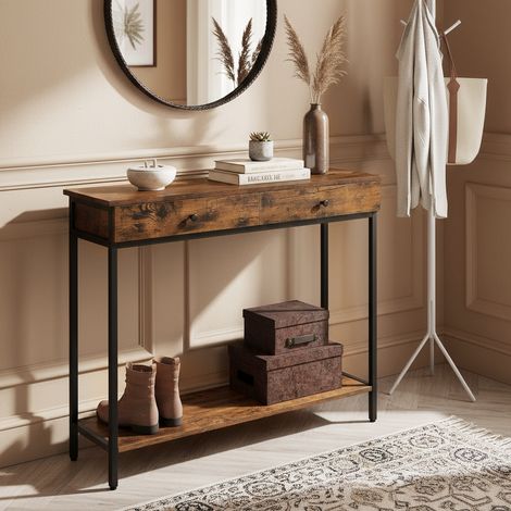 Console d’Entrée Industrielle, avec 2 Tiroirs, Table Basse en Acier, pour Salon, Chambre, Entrée, Marron et Noir (1/5)