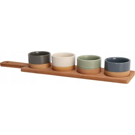 Set di 4 ciotole da portata in ceramica con vassoio in bambù (1/3)