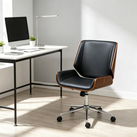 Chaise de bureau ergonomique réglable pivotante à roulettes, noire et marron (1/5)