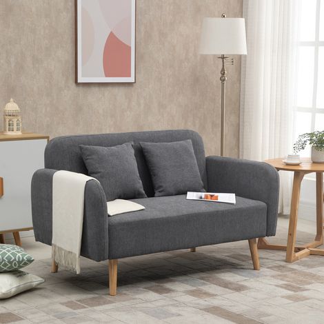 Canapé 2 places avec 2 coussins - gris 130 x 70 x 80 cm - petit fauteuil avec canapé moderne Samtopik pour salon - chambre - petite pièce