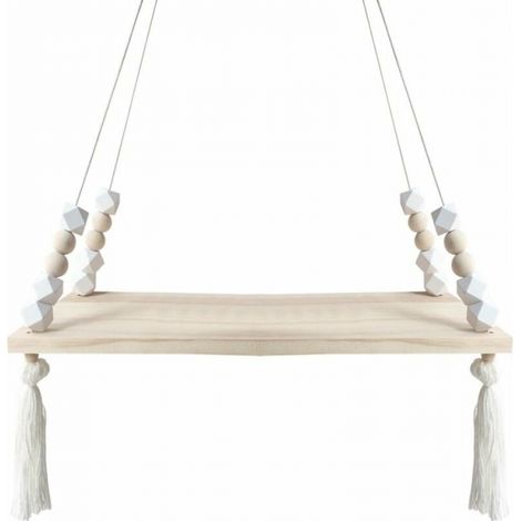 38 x 14cm, White Floating Wall Shelves Hanging Shelf Wooden Rope Rustic Shelves Nordic Style Home Decor Bedroom Dresser Display Stand Board for Kids Girls (1/5)
