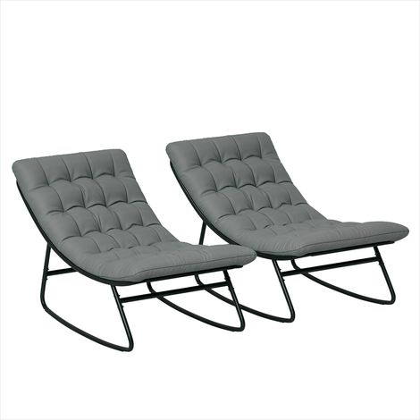 Lot de 2 fauteuils à bascule gris foncé, structure acier et assise textilène, coussins polyester (1/5)