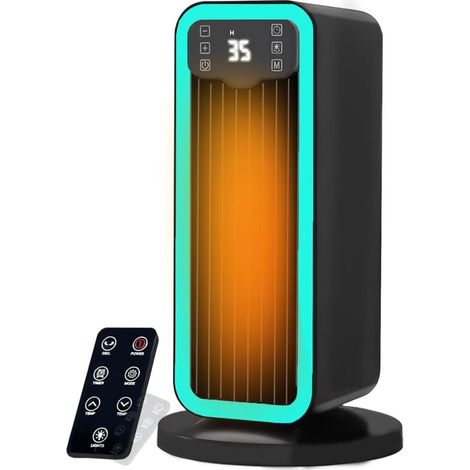 Chauffage d'appoint, Radiateur Electrique Céramique 1500W PTC avec Thermostat, Oscillation 70°, Minuterie 12H, Télécommande, Protection Surchauffe et Basculement, Chauffage pour Chambre