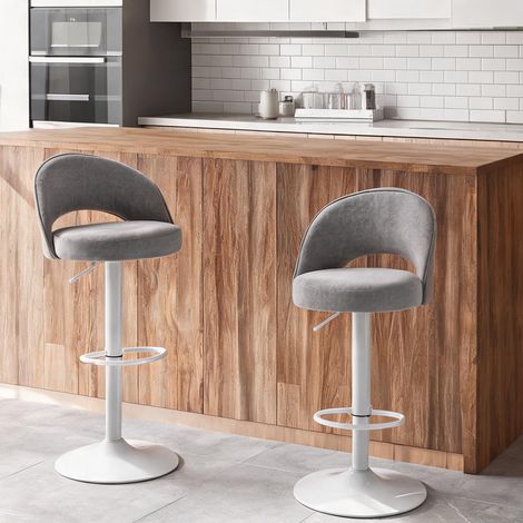 Tabouret de bar gris en chenille 100 polyester 49,5 x 48 x 110 cm (1/5)
