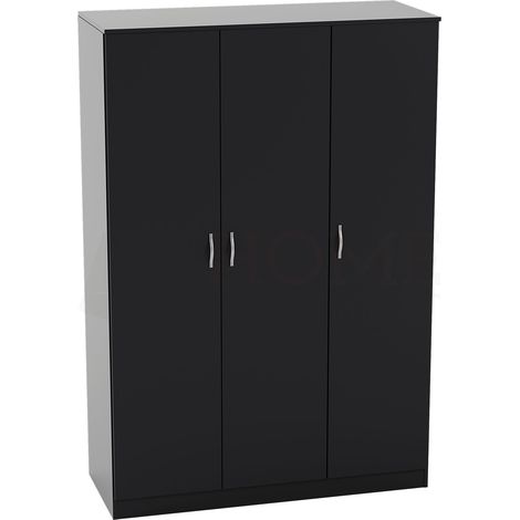 Riano 3 Door Wardrobe With Hanging Rail & Storage Shelf, Black (1/5)