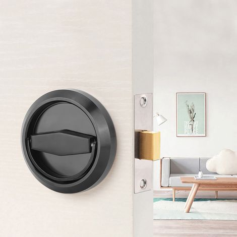 Serrure porte acier inoxydable 304 poignée anneau tirette placard tiroir penderie porte couleur noire ep. 35mm kit 1 poignee 1 serrure 1 tige 1 plaque 1 entretoise 6 vis (1/5)