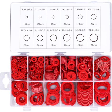 Assortiment de 600 rondelles plates isolantes en acier allié, papier et fibre, joints d'étanchéité de tailles multiples (1/5)