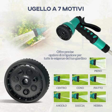 Arroseur escamotable pour tuyau de jardin 25+2 m avec 7 modes de pulvérisation, irrigation verte et gris clair (1/5)