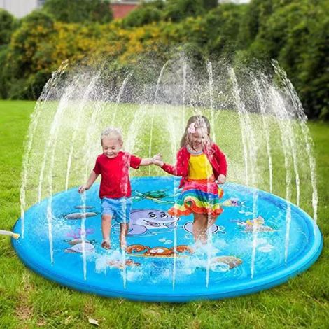 Tapis d'Eau Gonflable pour Chiens 150 cm – Pataugeoire Pliable Anti-Dérapante, Bassin de Rafraîchissement Étanche pour Animaux et Enfants, Jeu d'Extérieur Été Modèle Dauphin-x