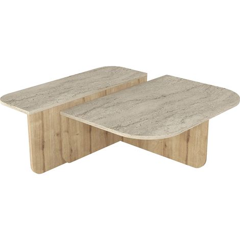 Table basse - Effet travertin beige et naturel clair - MARALIA