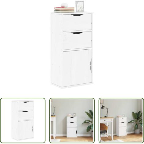 Rangement bois -  Armoire latérale tiroirs ODDA blanc 40x24x79 cm bois massif pin (1/5)