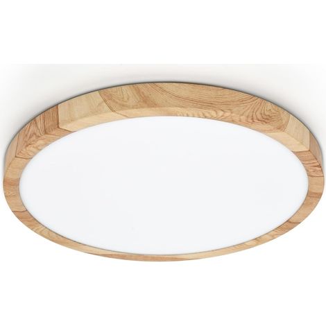 LVL Plafonnier Led 24W Grain de Bois, 30cm Ronde Plat Nordique Luminaire pour Salon, Chambre, Cuisine, Salle de Bain Éclairage de Plafond (24W)